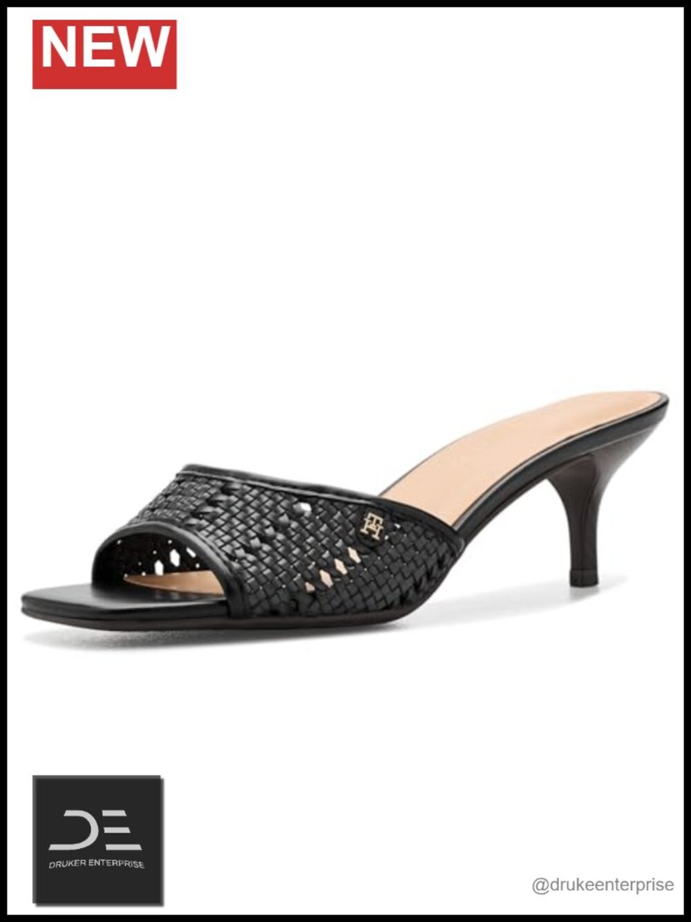 Woven Slide Kitten Heels Faux Leather Women's Sandals